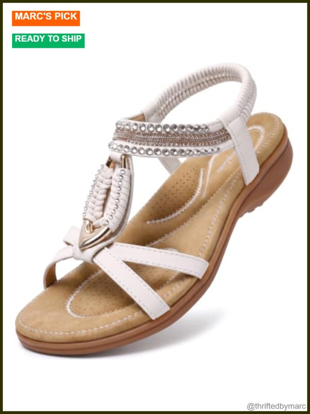 Women's Rhinestone Bohemia Flat Sandals Arch Support Slip On Summer Shoes